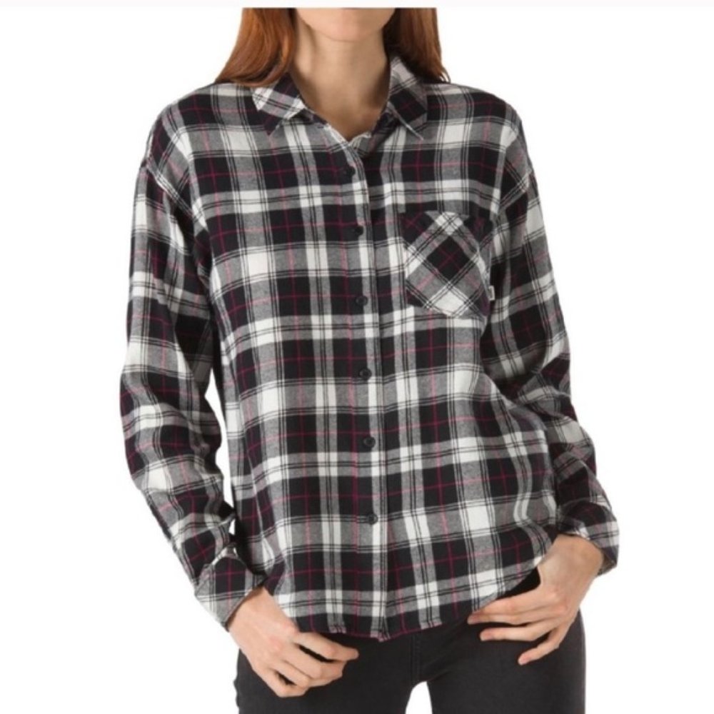 Vans Black and White Plaid Button Down Shirt